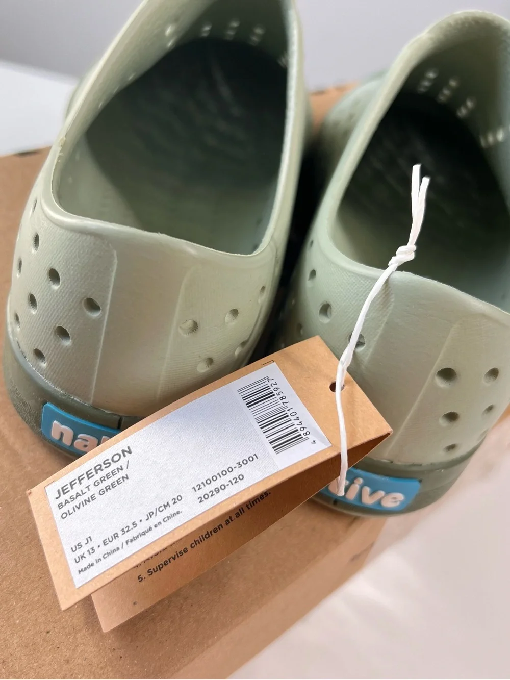 New Native Shoes Jefferson Basalt Green Kids Size J1